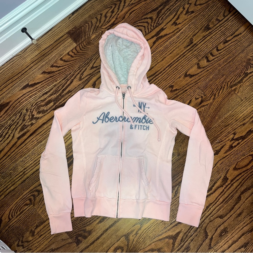 Abercrombie Light Pink Embroidered Zip-Up Hoodie